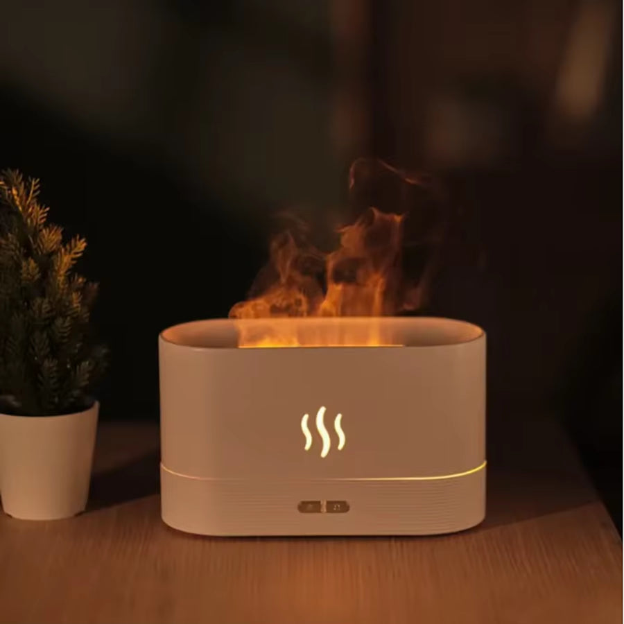 1Pc New Flame Simulation Flame Ultrasonic Humidifier, Portable 7-Color Flame Fireplace Air Aromatic Essential Oil Diffuser, USB