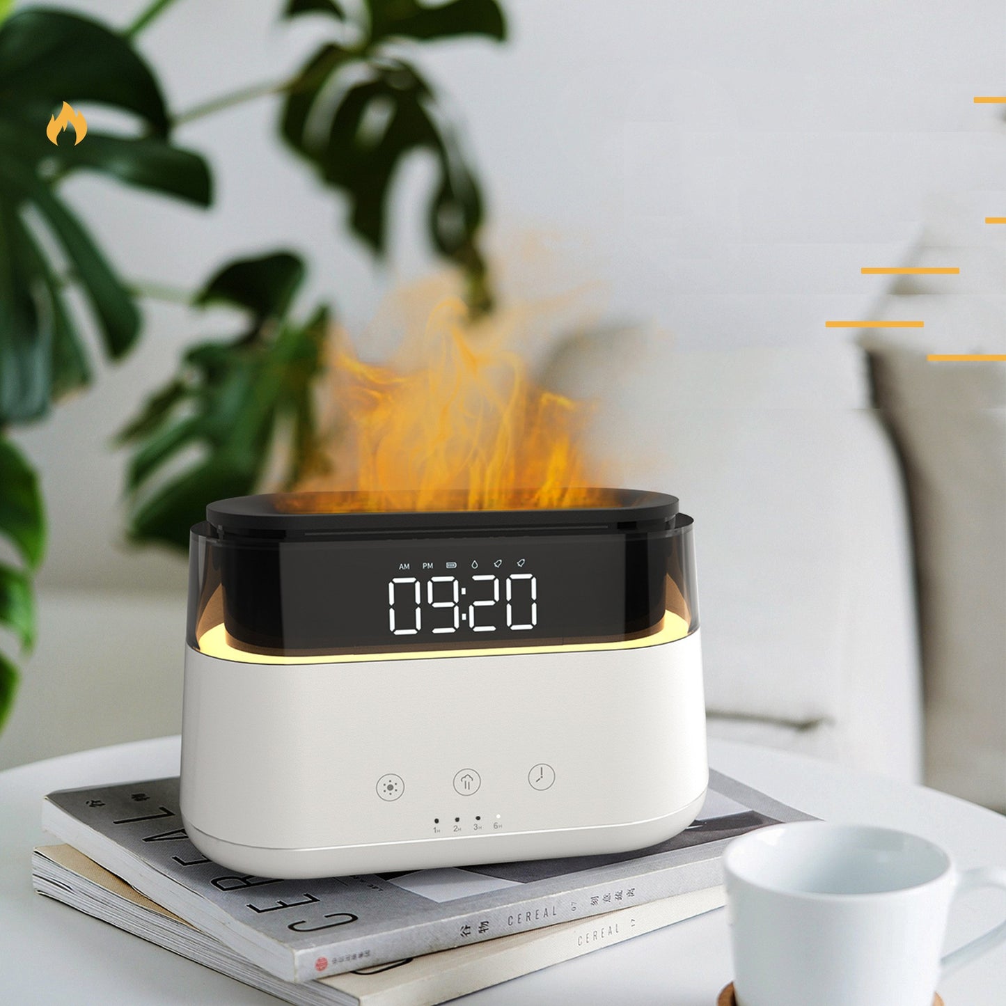 Smart Flame Humidifier with Clock - Timed Fragrance Sprayer for a Cozy Home Atmosphere
