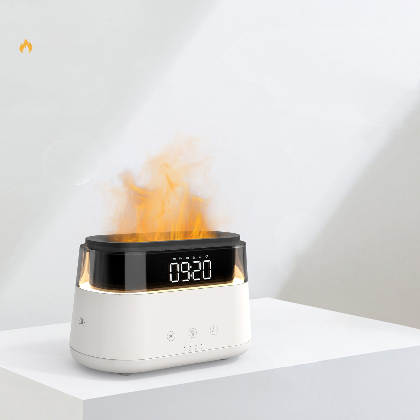 Smart Flame Humidifier with Clock - Timed Fragrance Sprayer for a Cozy Home Atmosphere