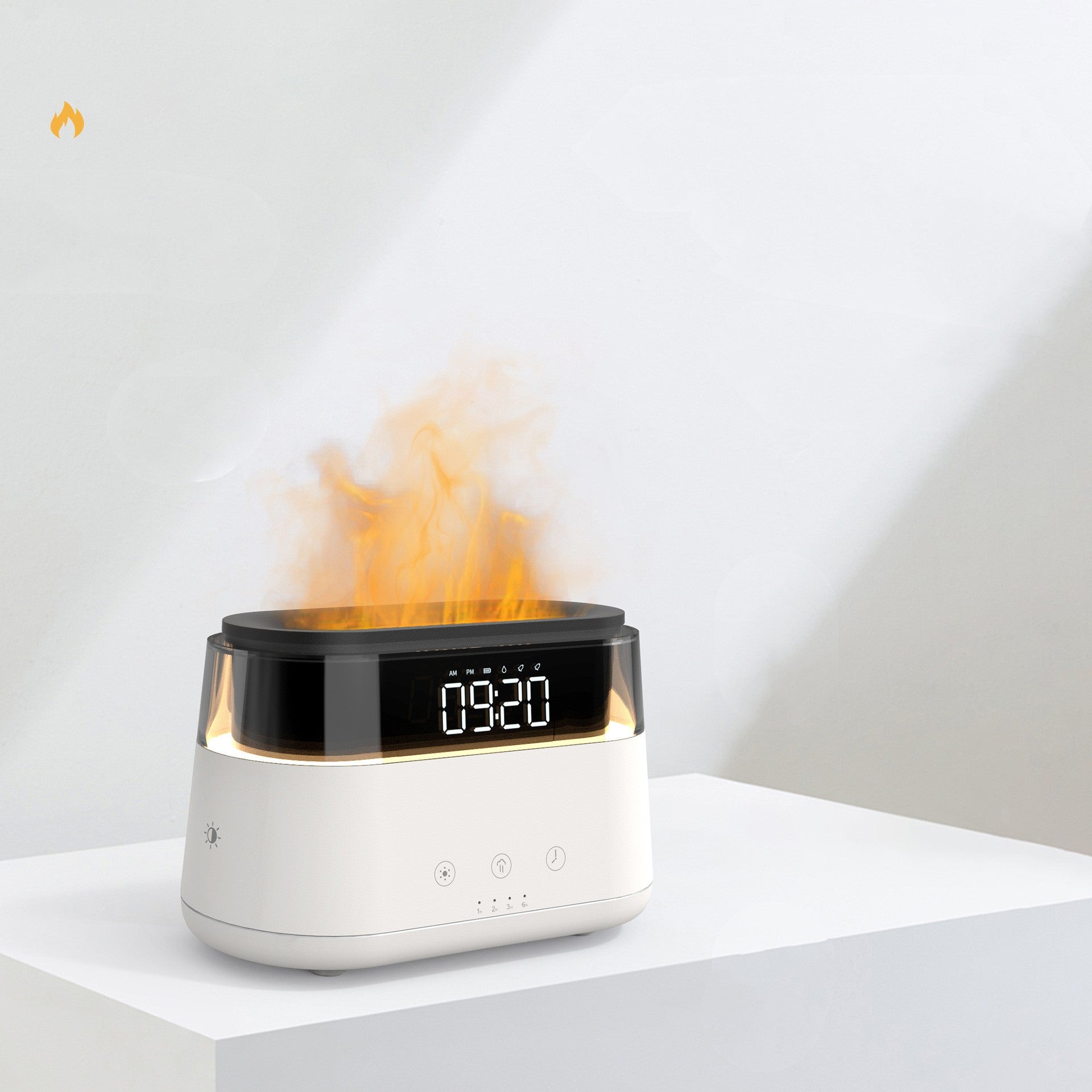 Smart Flame Humidifier with Clock - Timed Fragrance Sprayer for a Cozy Home Atmosphere