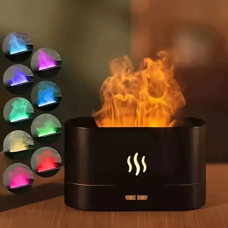 1Pc New Flame Simulation Flame Ultrasonic Humidifier, Portable 7-Color Flame Fireplace Air Aromatic Essential Oil Diffuser, USB